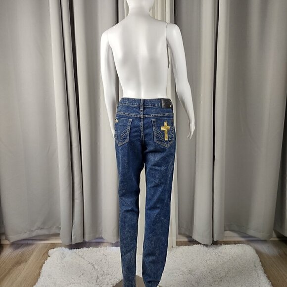 Coogi Cotton Blend Blue Gold Cross Pattern On Pocket Denim Jeans Sz 11-12 (NWT) - Picture 4 of 13